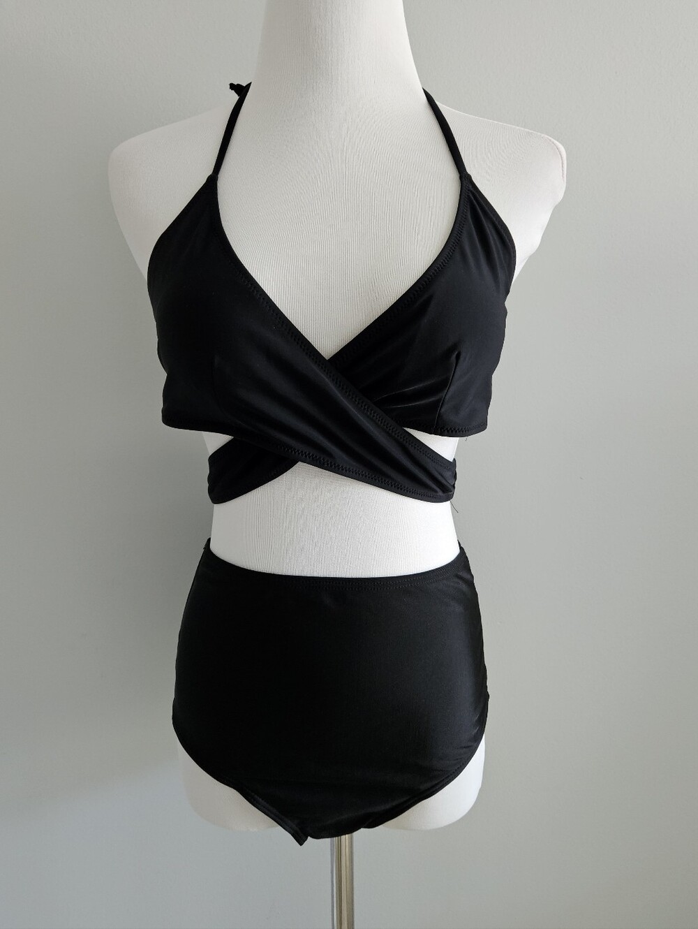 Black Wrap Halter High-Waist Bikini
